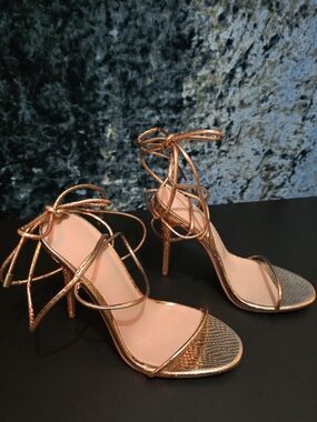 Women's Rose Gold Strappy High Heel Sandals